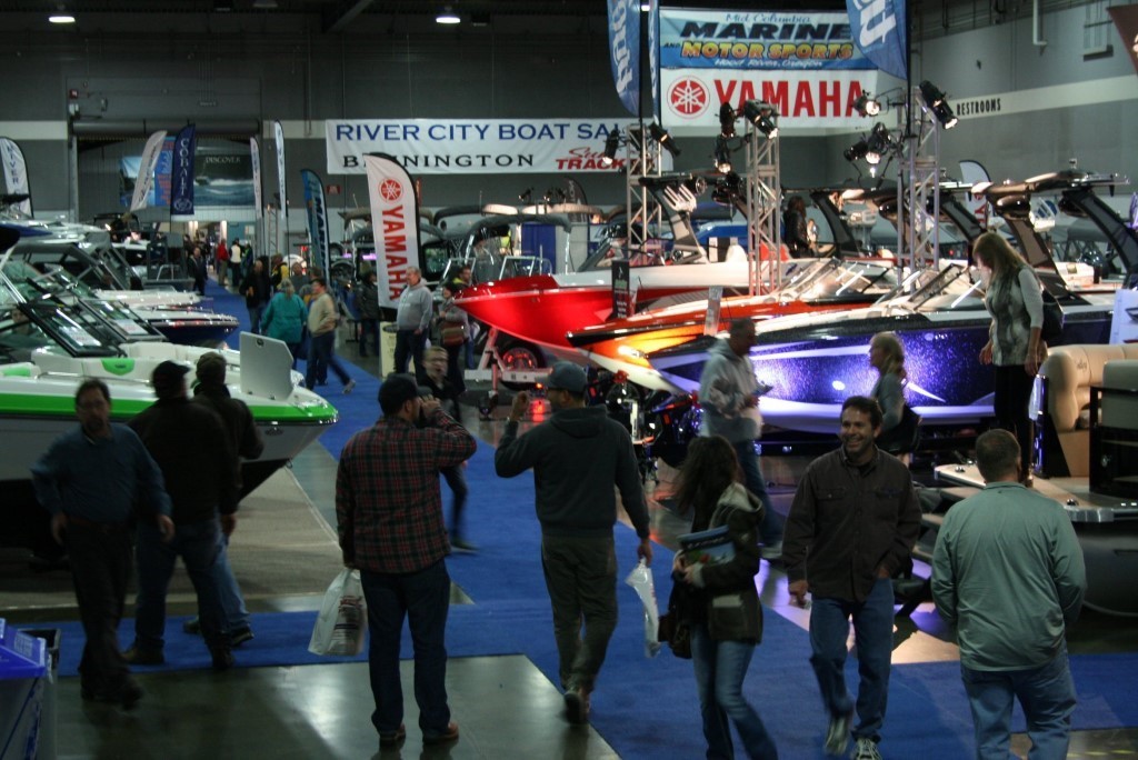 People walking around the Portland Boat Show (indoor)