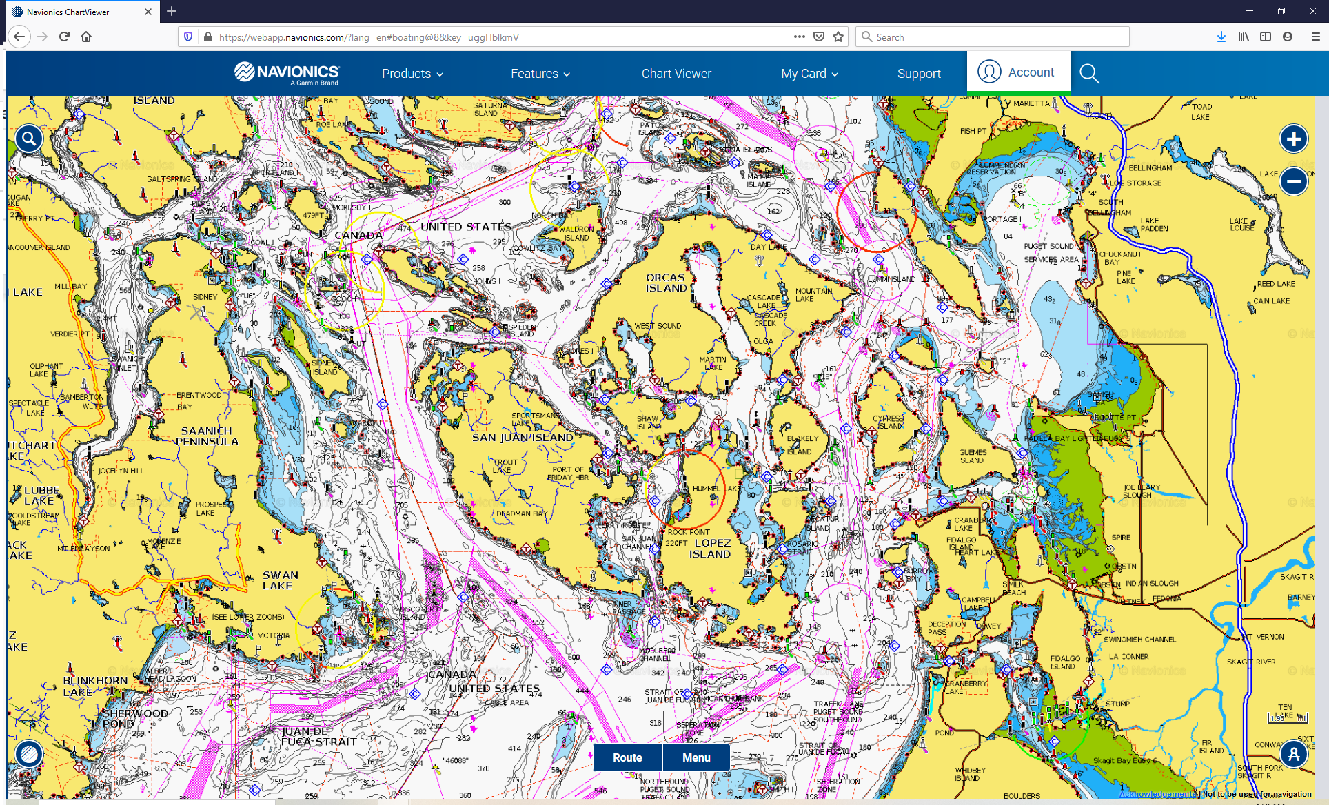 Marine chart of the San Juan Islands 