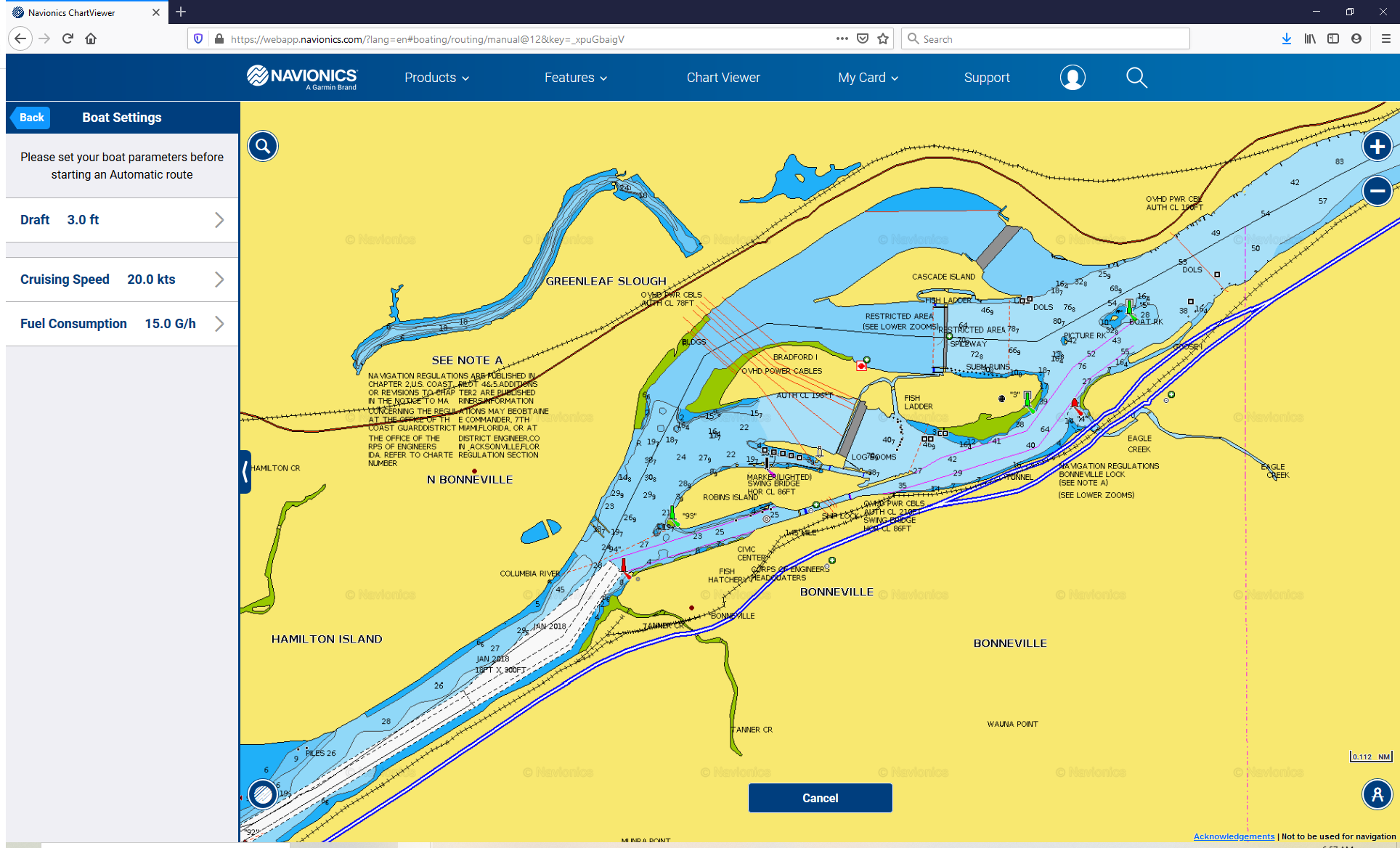 Nautical chart of Bonneville Locks