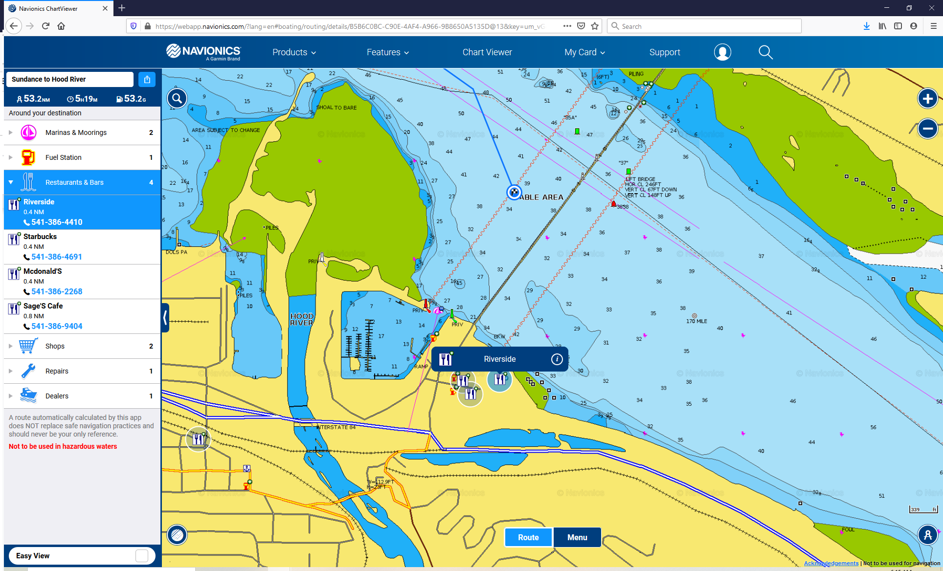 Nautical chart of Hood River, Oregon 