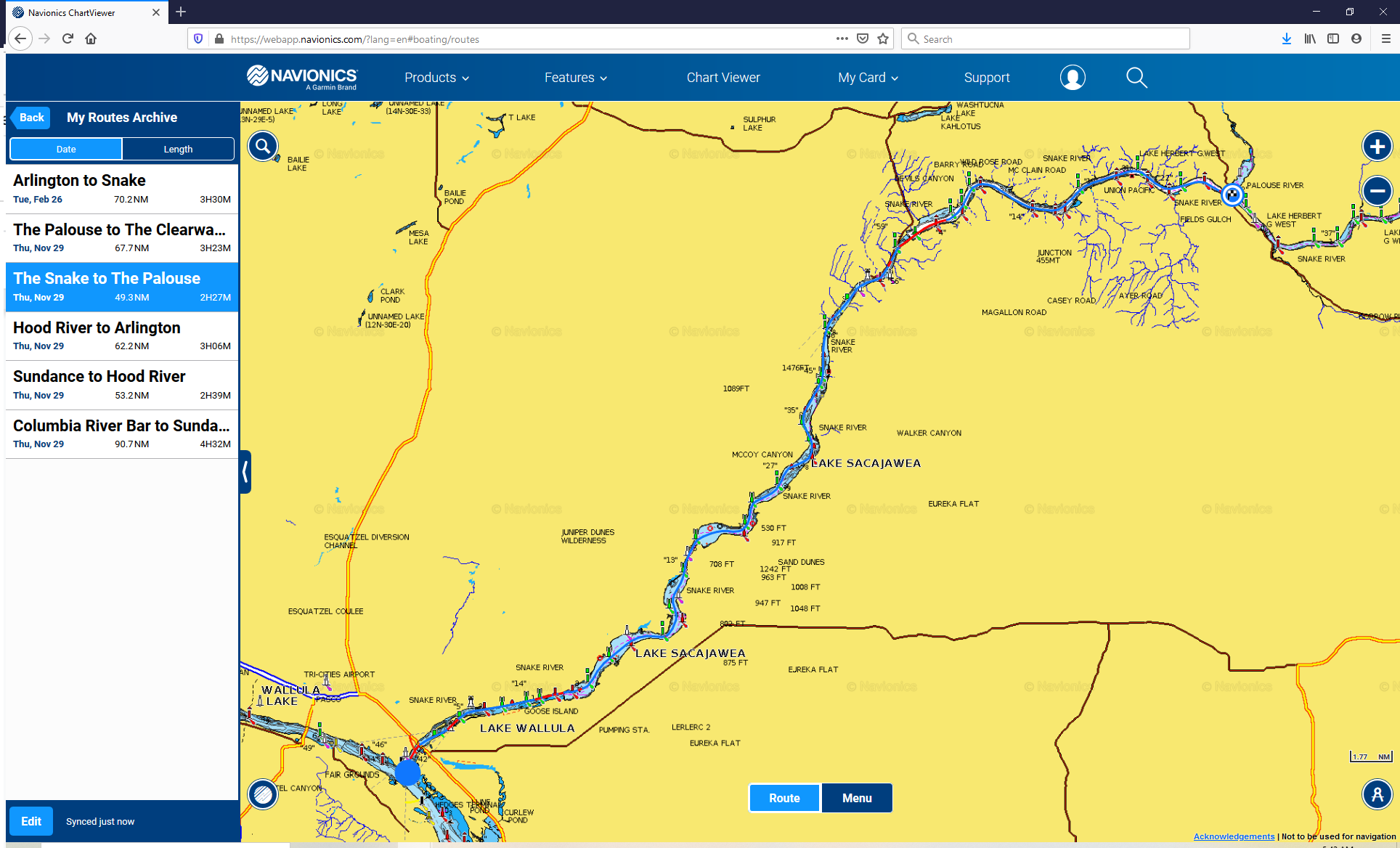 Nautical chart of the Snake River