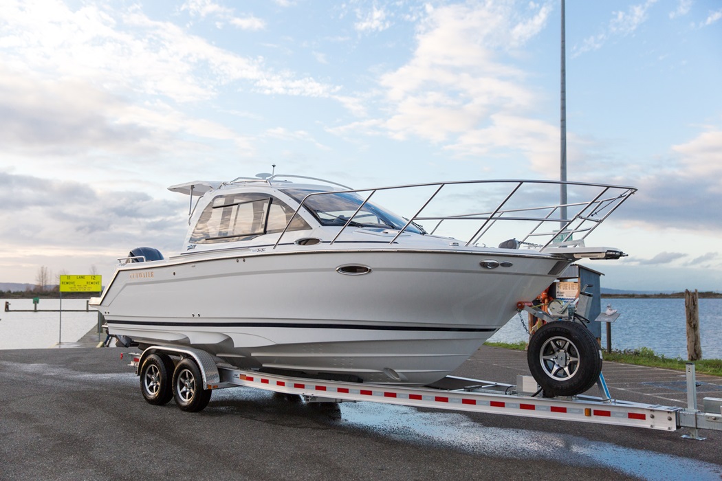 White 24' Cutwater on a trailer