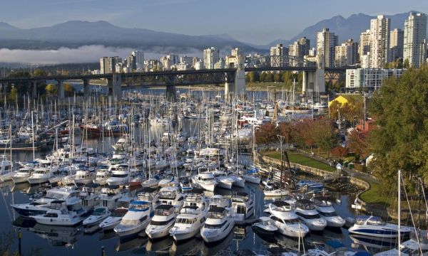 Marina full of boats at Granville Island in Vancouver, BC