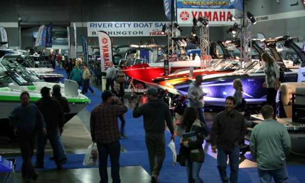 People walking indoors at the Portland Boat Show