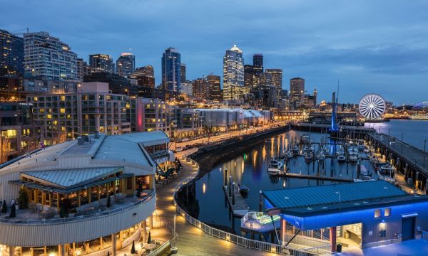 Bell Harbor Marina full of boats at the Seattle, WA waterfront on the Puget Sound