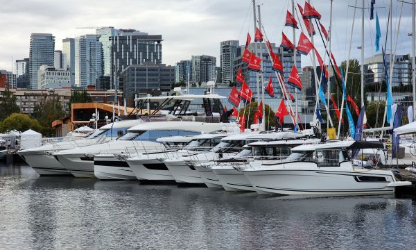 Lineup of boats and yachts at the Boats Afloat Show on Lake Union