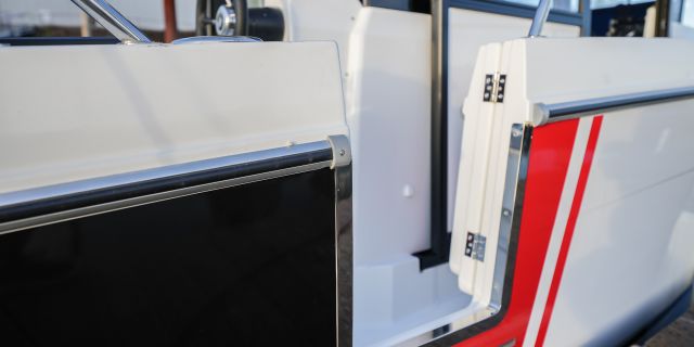 Side boarding door on the 795 Sport in the open position