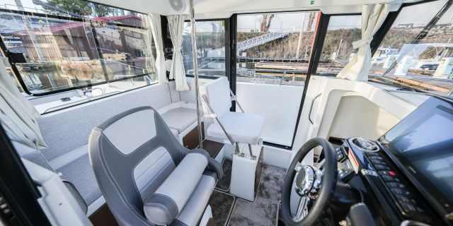 Wide angle photo of the interior of the 795 Sport