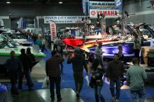 People walking indoors at the Portland Boat Show