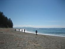 People walking on the beach of the west coast of Vancouver Island in British Columbia