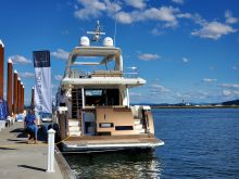 Prestige 750 tied up at Tidewater Cove marina in Portland, OR